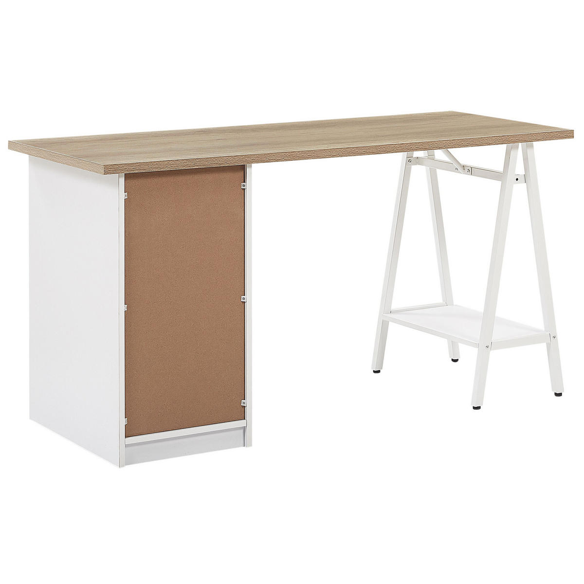 SCHREIBTISCH heller Holzfarbton/weiß 140/60/76 cm Heber - Hellgrau, Holzwerkstoff (60/140/76cm) - Beliani
