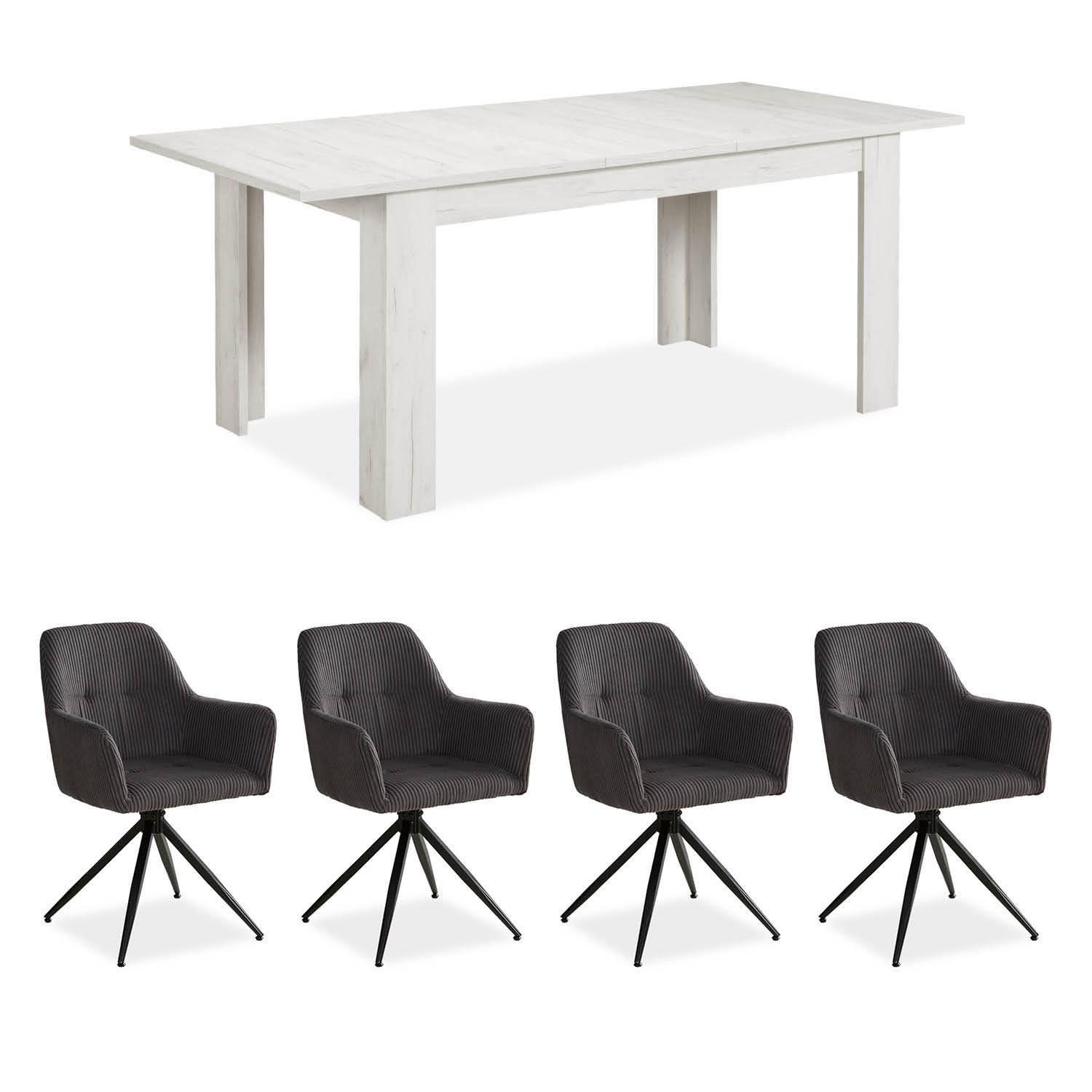 TISCHGRUPPE 160-200/90 cm weiß mit 4 Stühle Grau - Schwarz/Weiß, Holz/Textil (90/85/160cm) - Homestyle4u
