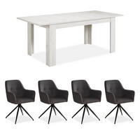TISCHGRUPPE 160-200/90 cm weiß mit 4 Stühle Grau - Schwarz/Weiß, Holz/Textil (90/85/160cm) - Homestyle4u