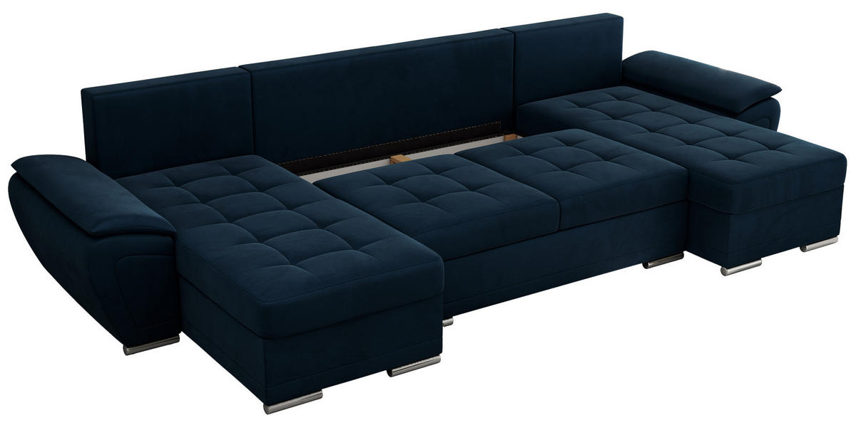 WOHNLANDSCHAFT UMBRIA U Dunkelblau Velvet - Dunkelblau/Grau, Textil/Metall (336/85/157cm) - MKS