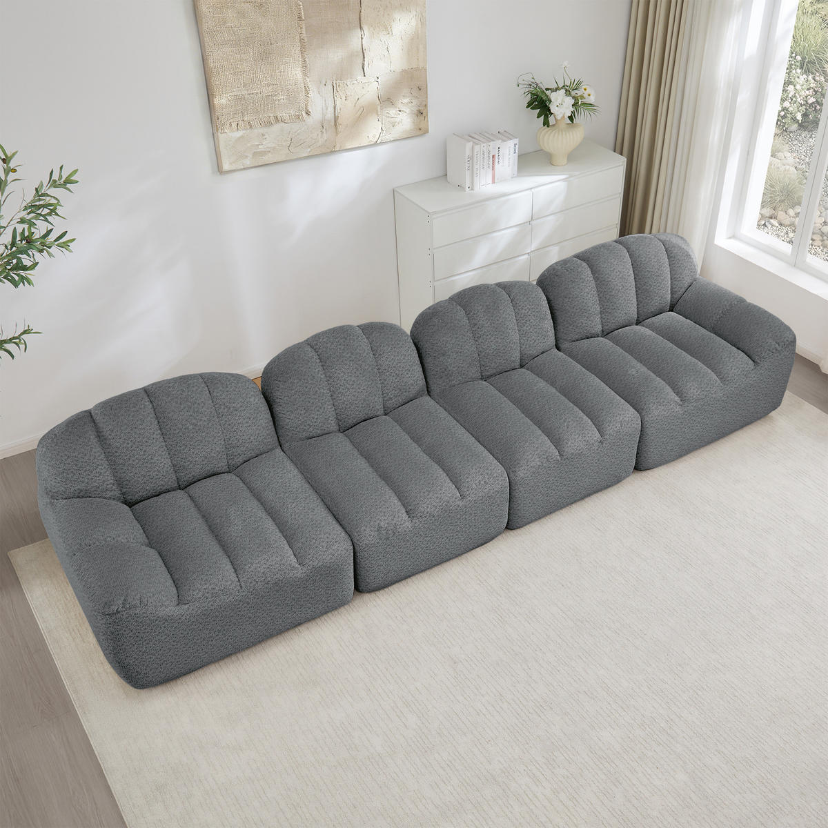 4-SITZER SOFA Granulierte Fleece Grau - Grau, Textil (366/79/104cm) - WISHDOR