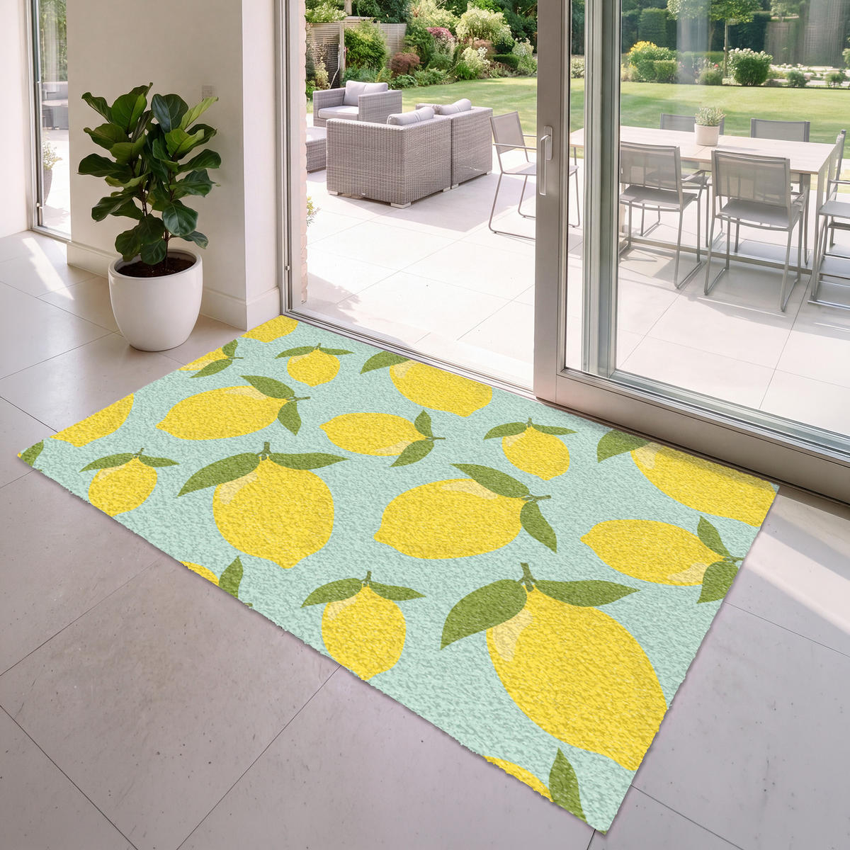 ROHOŽKA Citróny vzor - Žltá - Modrá - Vzor - Ovocie 180x120 cm - žltá, plast (180/120cm) - MuchoWow
