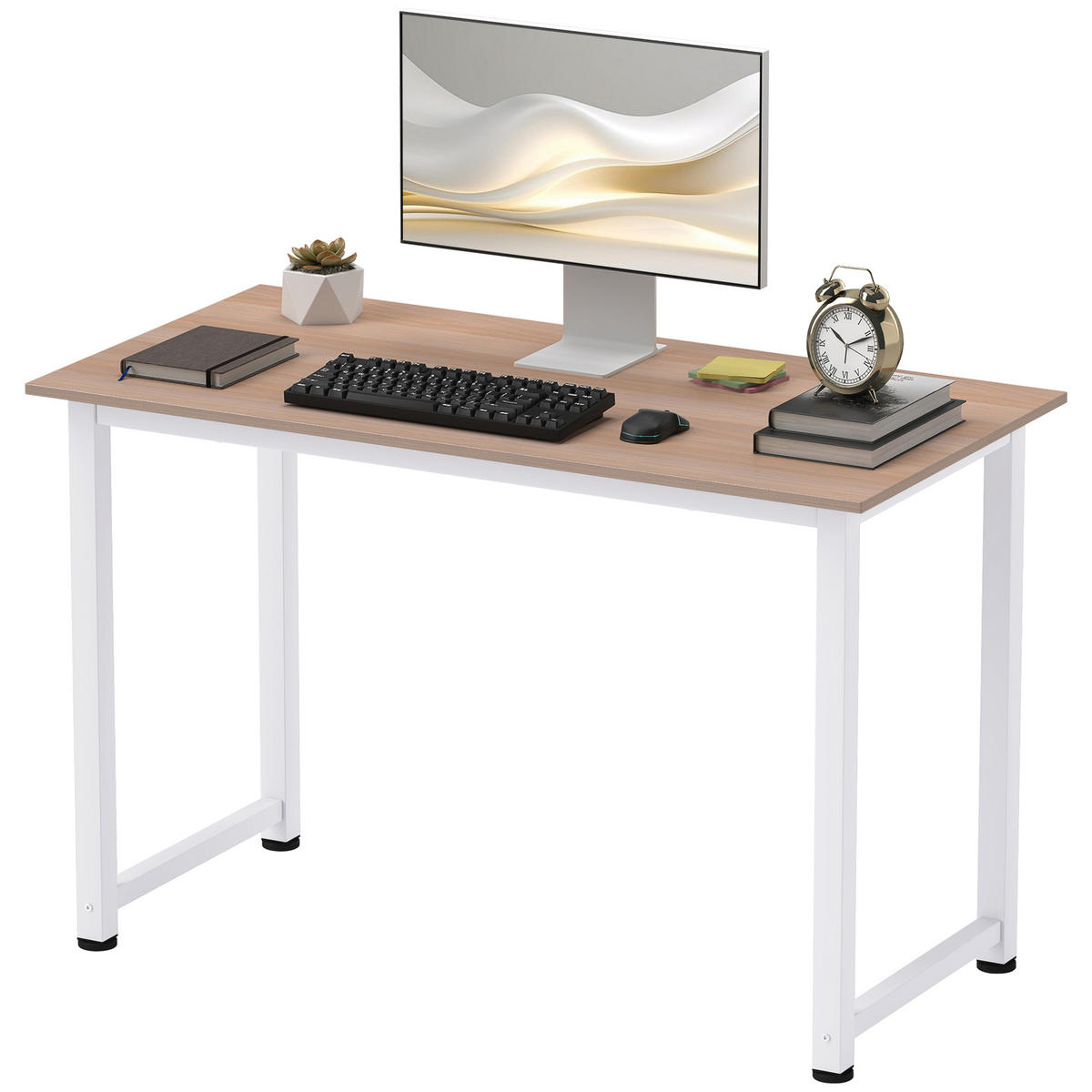 COMPUTERTISCH Eichefarben und Weiß mit Metallgestell 120/60/76 cm - Weiß, Holzwerkstoff (60/120/76cm) - PANGIVO