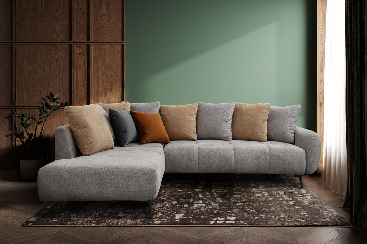 ECKSOFA EVENTO 5-Sitzer, platinfarben - Schwarz/Grau, Holzwerkstoff/Textil (266/206cm) - Courtois Laville