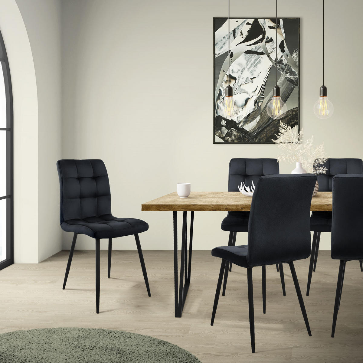 ESSZIMMERSTUHL Samt Schwarz 4er Set - Schwarz, Metall (41/89/49cm) - ML-DESIGN