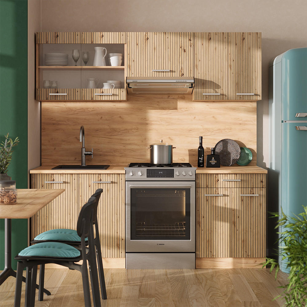 Thumbnail - Vicco Küchenzeile, Eiche Artisan, Honigeiche, Holzwerkstoff, Küchenblock,Rechteckig, 200x81.6x46 cm, Küchen, Küchenzeile...