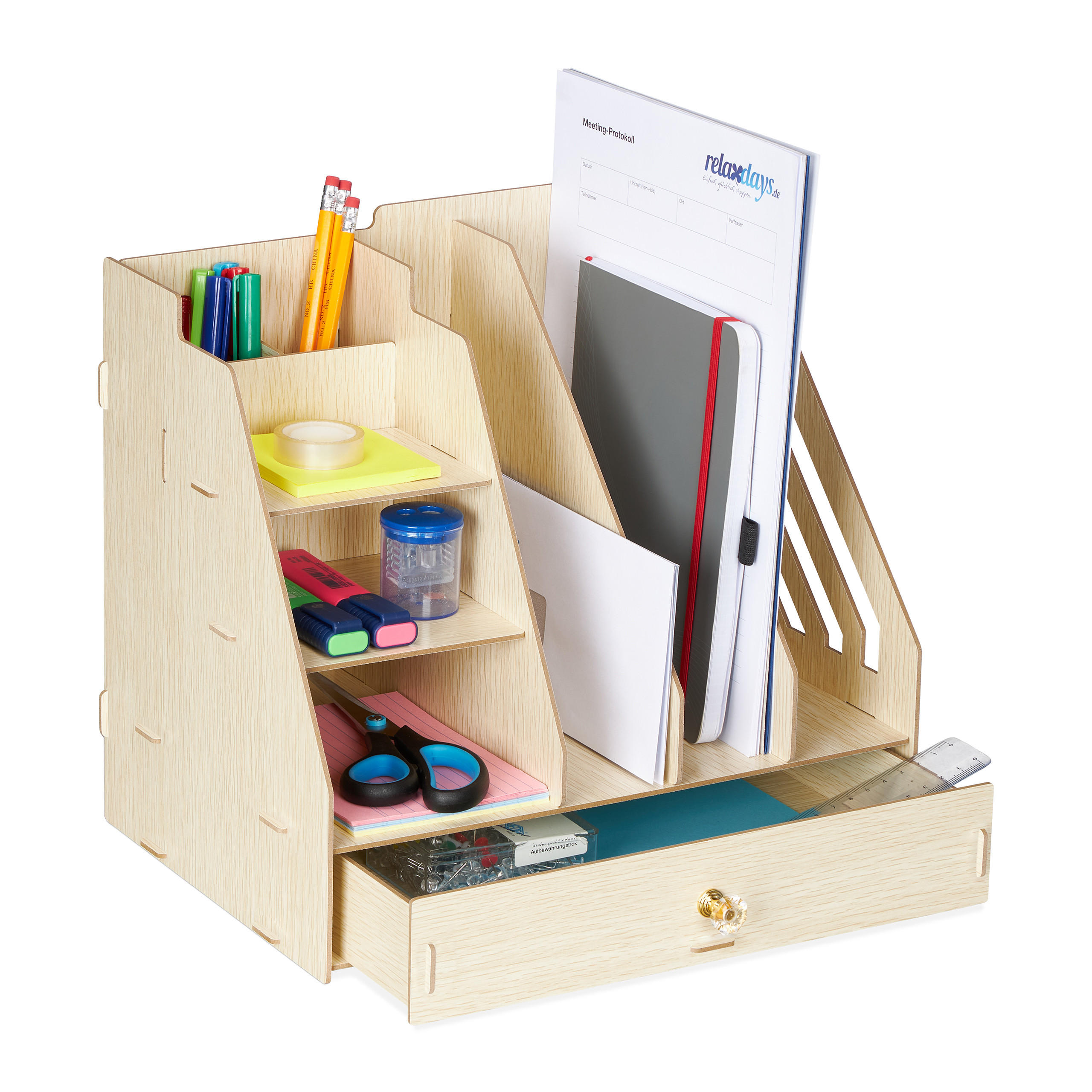SCHREIBTISCH-ORGANIZER - Hellbraun, Holzwerkstoff (24/33/29.5cm) - Relaxdays
