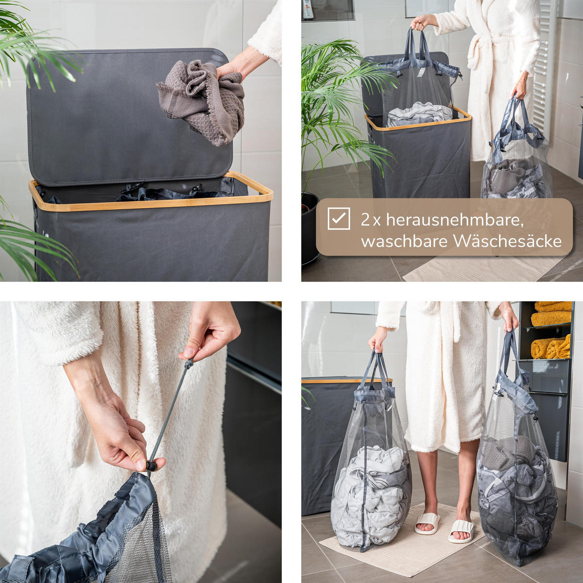 WÄSCHESAMMLER 145 Liter, grau - Grau, Textil (57.5/68/37.5cm) - bremermann