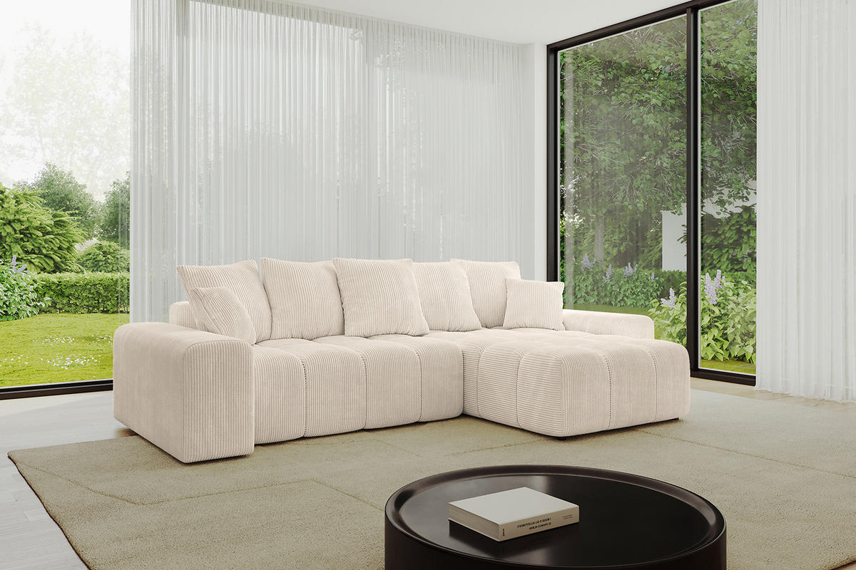 ECKSOFA Ottomane rechts ENIL-L 297x189x68 Beige Cord - Beige, Holzwerkstoff/Kunststoff (189/297cm) - ALTDECOR