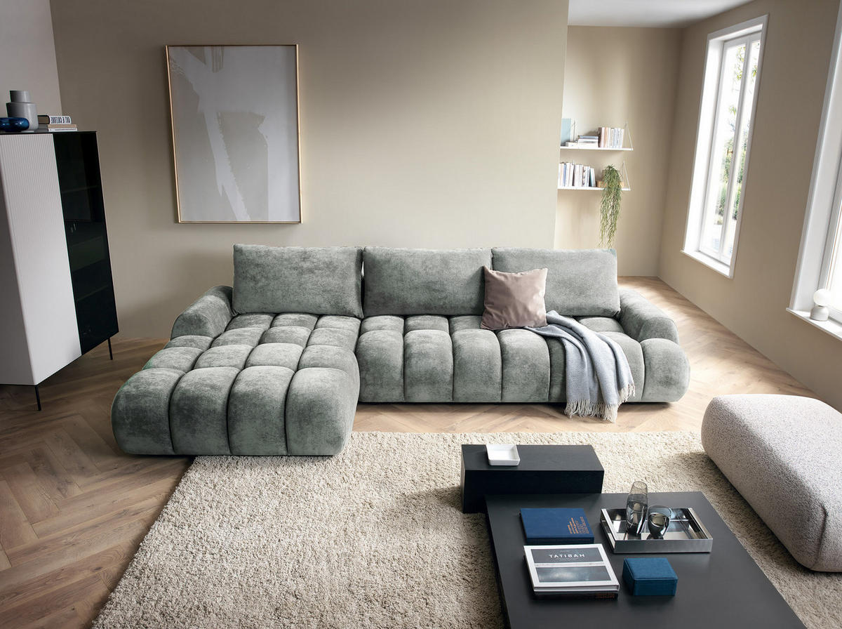 ECKSOFA 340 cm Valerio II, Schlaffunktion, Bettkasten, Links, Hellgrau - Hellgrau, Holz (340/177cm) - Emporius