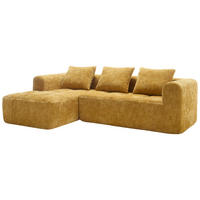 4-SITZER ECKSOFA Chenille Gelb mit Kissen und Seitentaschen - Gelb, Textil (250/158cm) - WISHDOR