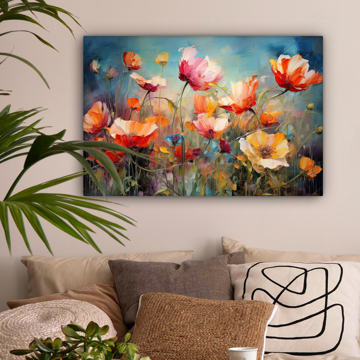 LEINWANDBILD Blumen - Aquarell - Kunst - Botanisch - Natur Gemälde 60x40 cm - Orange, Textil (60/40cm) - MuchoWow