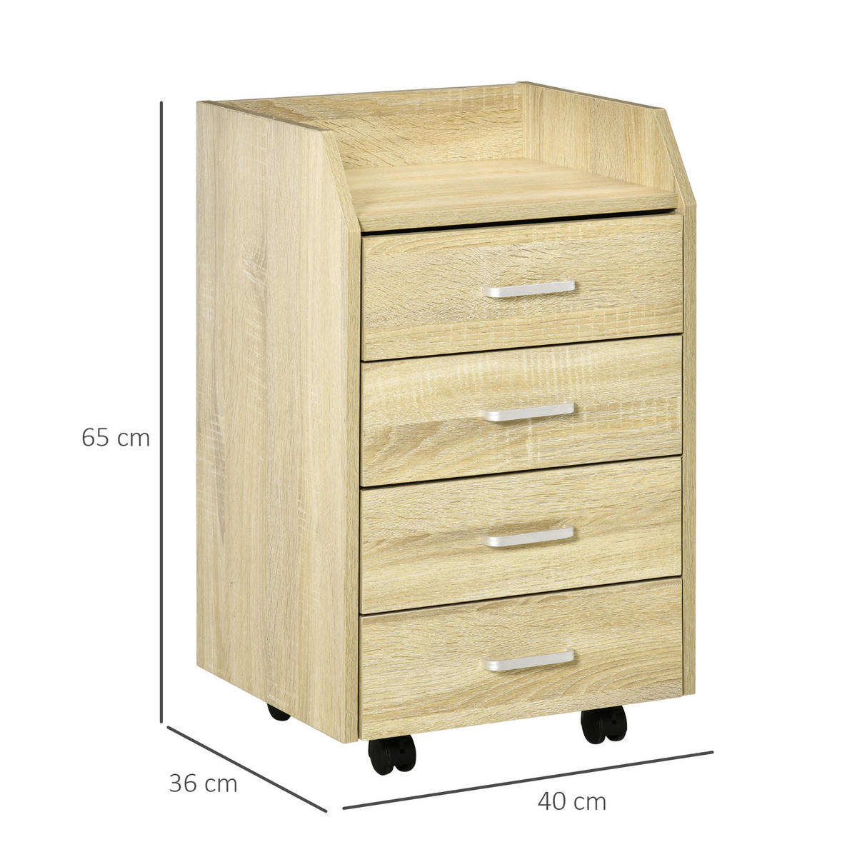 ROLLCONTAINER DE-14412 4 Schubladen, rollbar Natur - Naturfarben, Holzwerkstoff (36/65/40cm) - ComfortXL