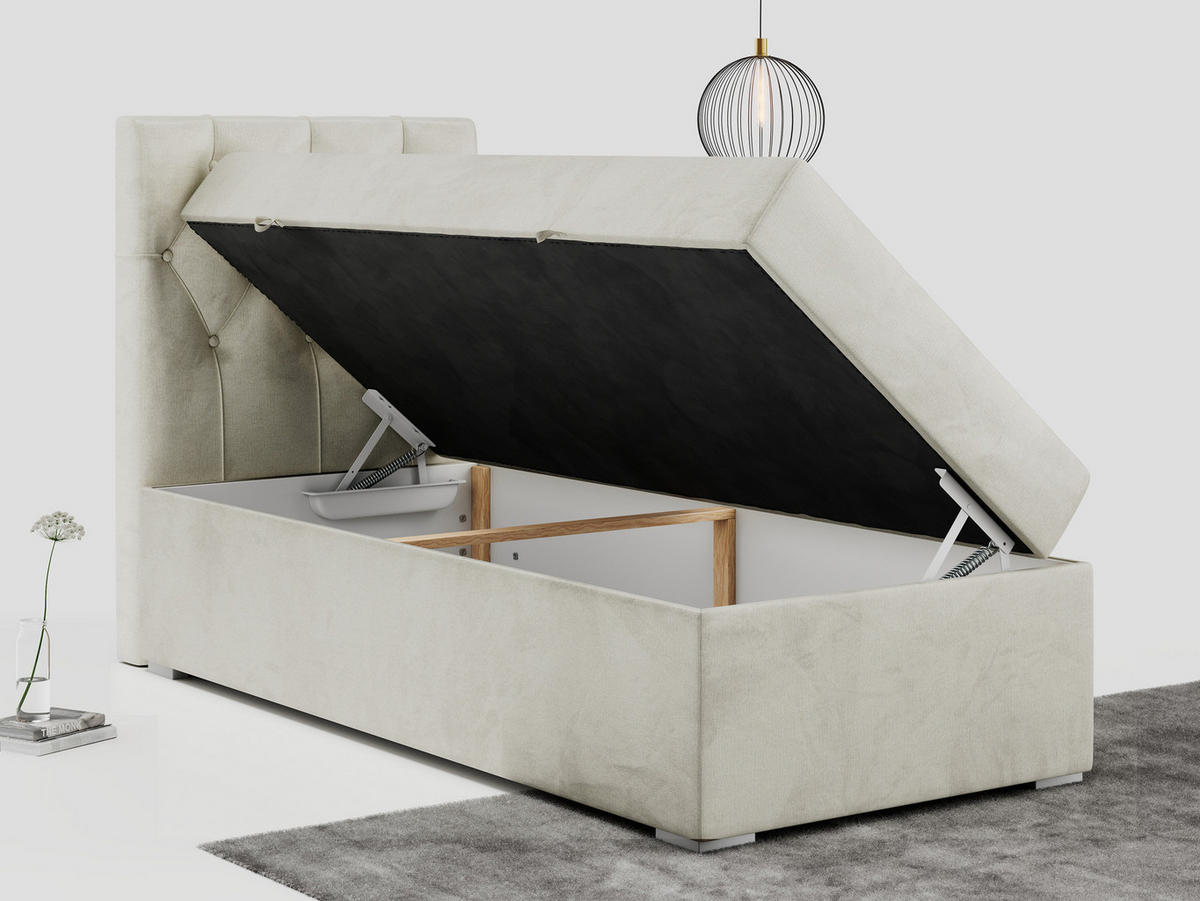 BOXBETT ALDA 90/200 Beige Velvet - H3 - Links Seite - Beige, Holz/Textil (90/200cm) - MKS