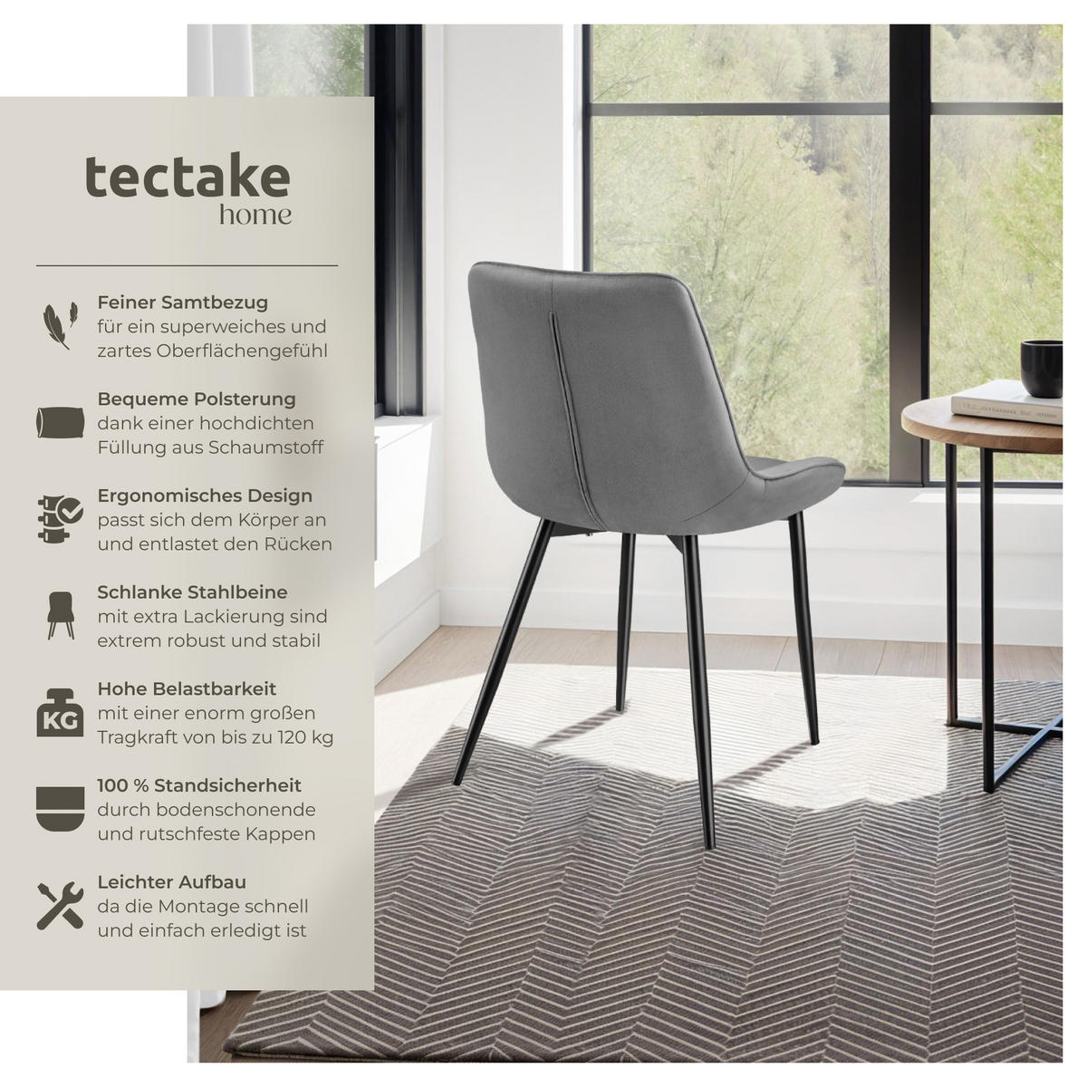 STUHL 6er Set Monroe 48 x 59 x 82 5 cm grau - Grau, Textil (48/82.5/59cm) - tectake