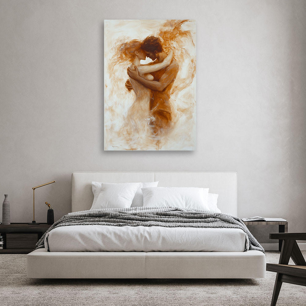 WANDBILD nacktes verliebtes paar in beige - Orange, Textil (80/120cm) - Feeby