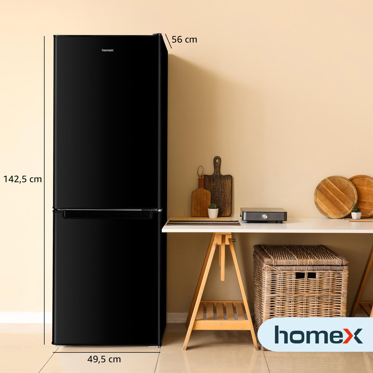 KÜHL-GEFRIER-KOMBINATION, freistehend, 173 Liter Nutzinhalt, 4-Sterne Gefrieren, Höhe 142,5 cm, 40 dB, Kühlschrank mit Gefrierfach groß, CFS1110-B - Schwarz, Glas/Kunststoff (49.5/142.5/56cm) - homeX