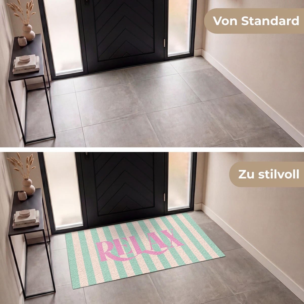 FUSSMATTE Rosa – Grün – Streifen – Entspannung 150x90 cm - Mintgrün, Kunststoff (150/0.4cm) - MuchoWow
