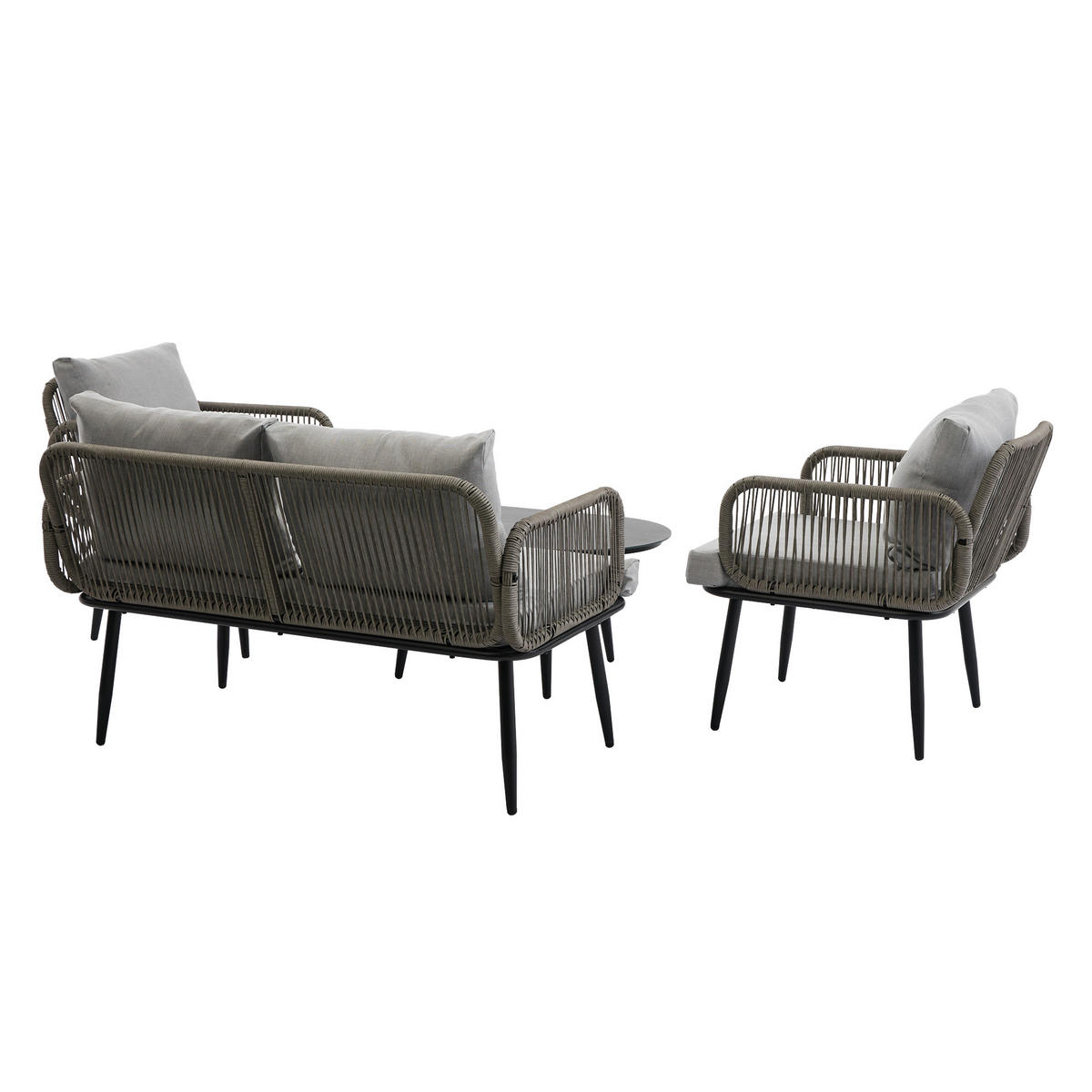 GARTENMÖBEL-SET 120/64/74 cm grau aus verzinktem Stahl und Polyester mit Kissen und Couchtisch - Grau, Textil - OKWISH
