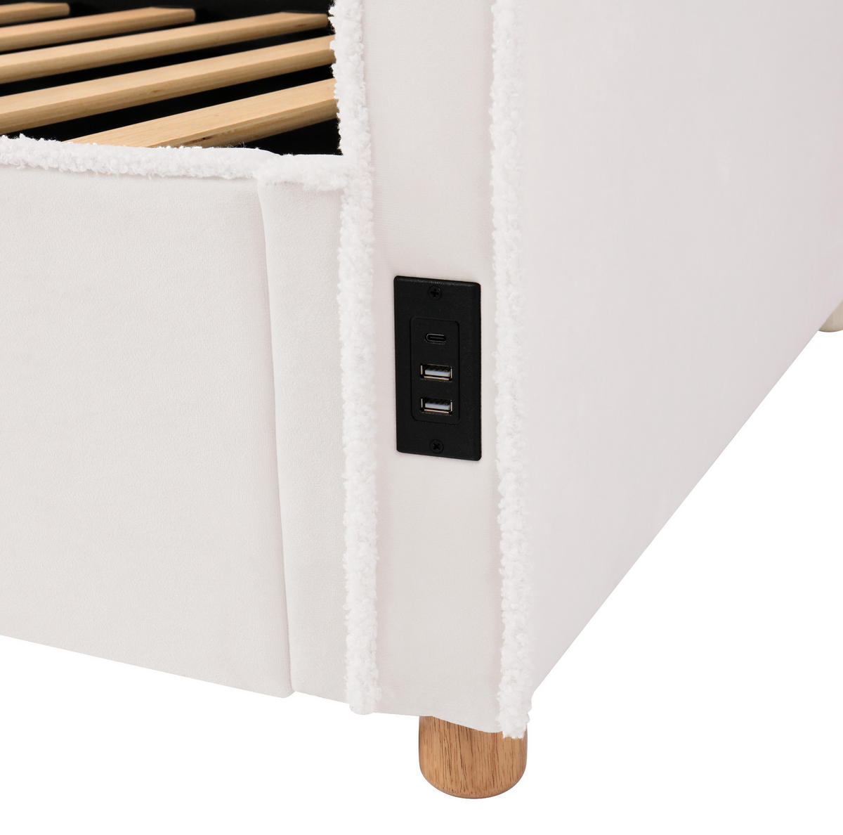 KINDERBETT 90/200 cm mit hydraulischem Stauraum, USB- und Type-C-Anschluss, Samtbezug, Beige - Beige, Textil (90/200cm) - Redom