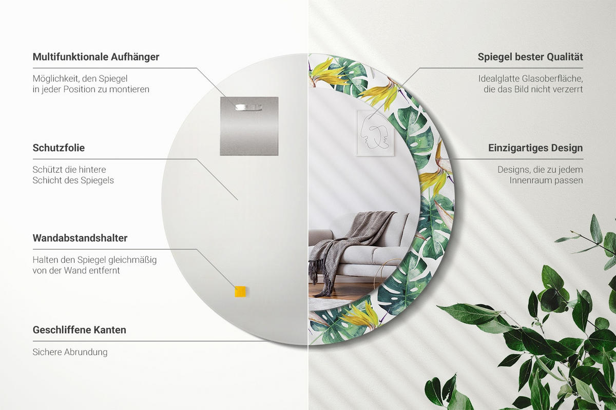 SPIEGEL Rund Ø 60 cm mit Aufdruck - Multicolor, Glas (60/60/0.4cm) - Wallfluent