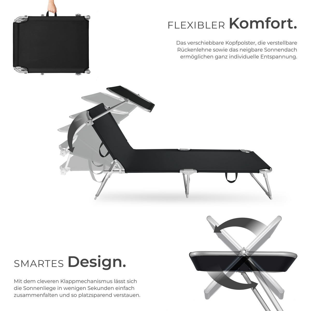 SONNENLIEGE 2er Set Chloé, 190 x 68 x 111 cm, schwarz - Schwarz, Kunststoff (68/65/190cm) - tectake