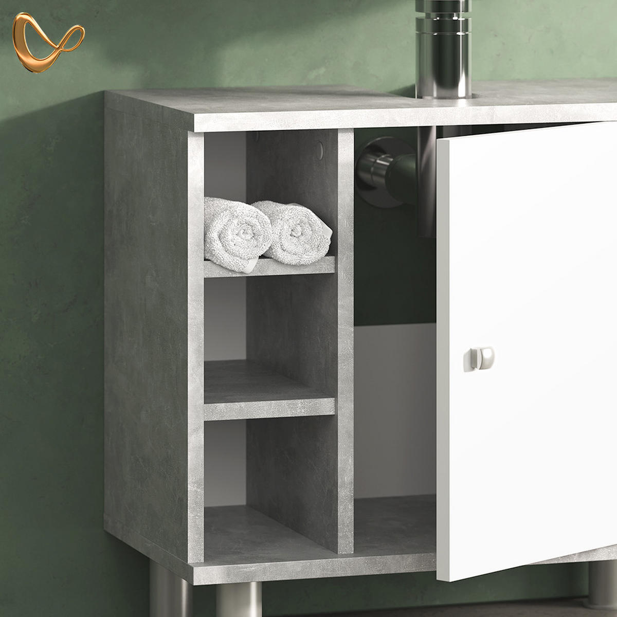 BADMÖBEL-SET Fucino Beton 2 Teile - Schieferfarben/Weiß, Holzwerkstoff (60/54/32cm) - Livinity®