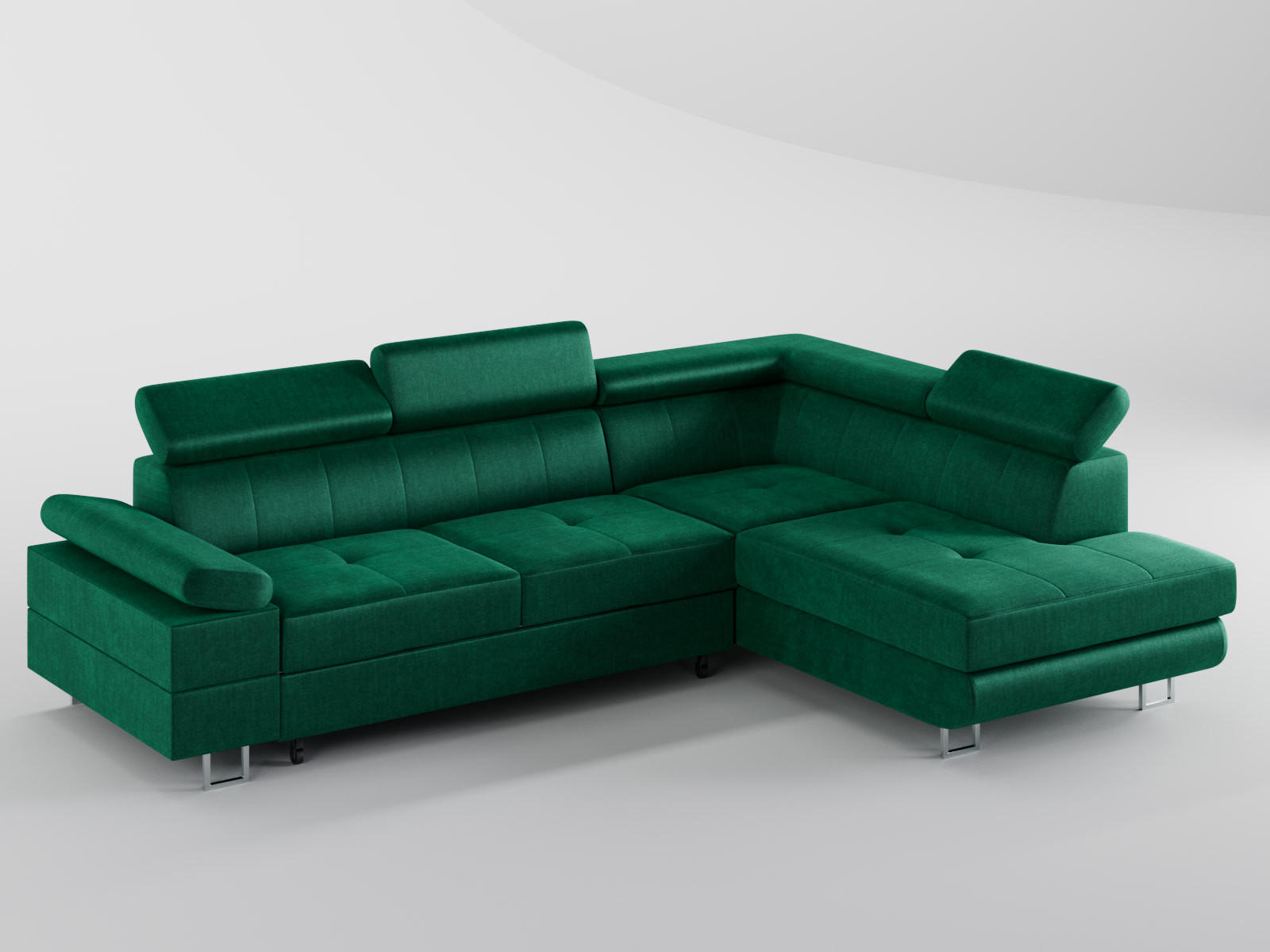 ECKSOFA CAROLINE Rechts Dunkelgrün Velours-Stoff mit Schlaffunktion und Bettkasten - Chromfarben/Dunkelgrün, Textil (253/190cm) - Barchello
