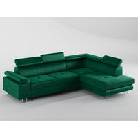 ECKSOFA CAROLINE Rechts Dunkelgrün Velours-Stoff mit Schlaffunktion und Bettkasten - Chromfarben/Dunkelgrün, Textil (253/190cm) - Barchello