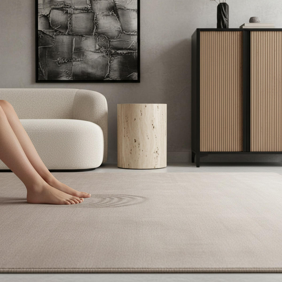 TEPPICH Kurzflor Uni-Farbe Microfaser Antirutsch Wohnzimmer waschbar Creme Rechteckig 240x340 - Beige, Textil (240/340cm) - KADIMA DESIGN