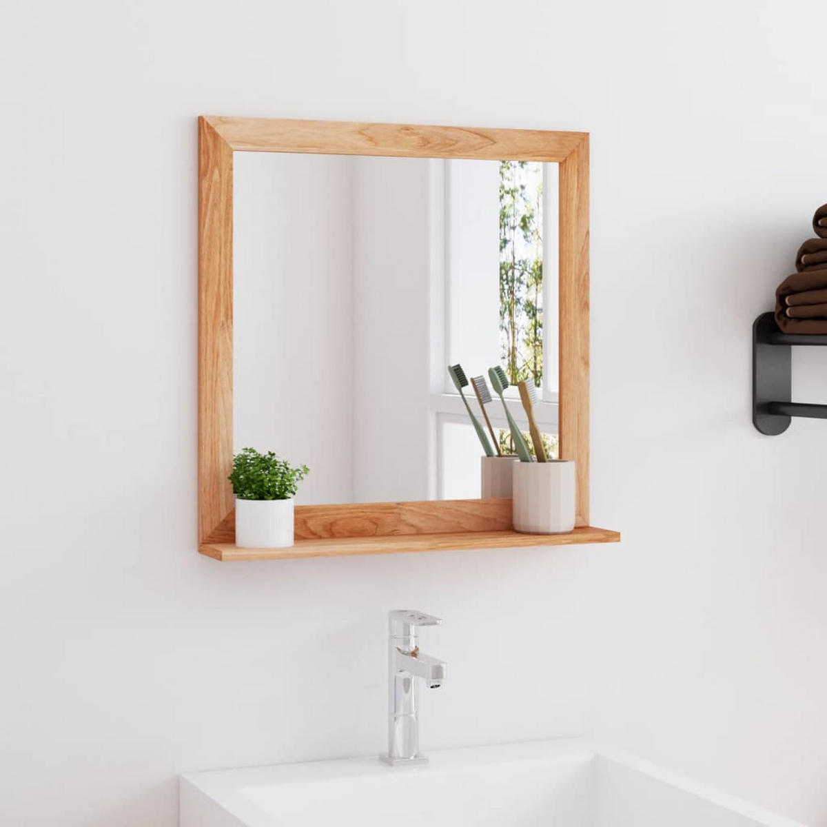 WANDSPIEGEL 55x55 cm Massivholz Nussbaum - Braun, Holzwerkstoff (55/55/12cm) - furnicato