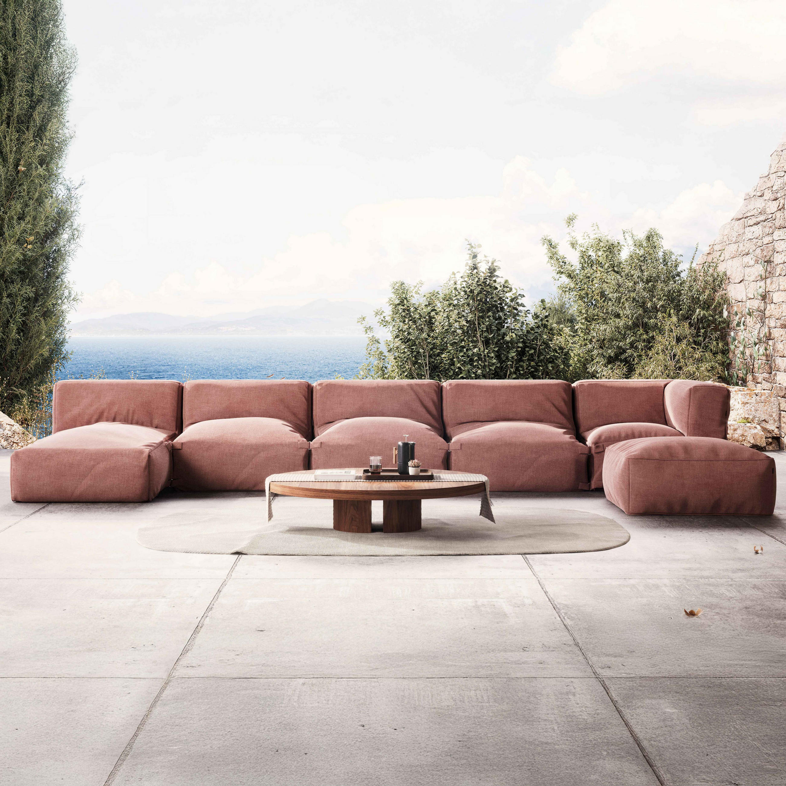 GARTENSOFA 6-tlg., Terrakotta - Braun, Textil (85/65/160cm) - Oviala