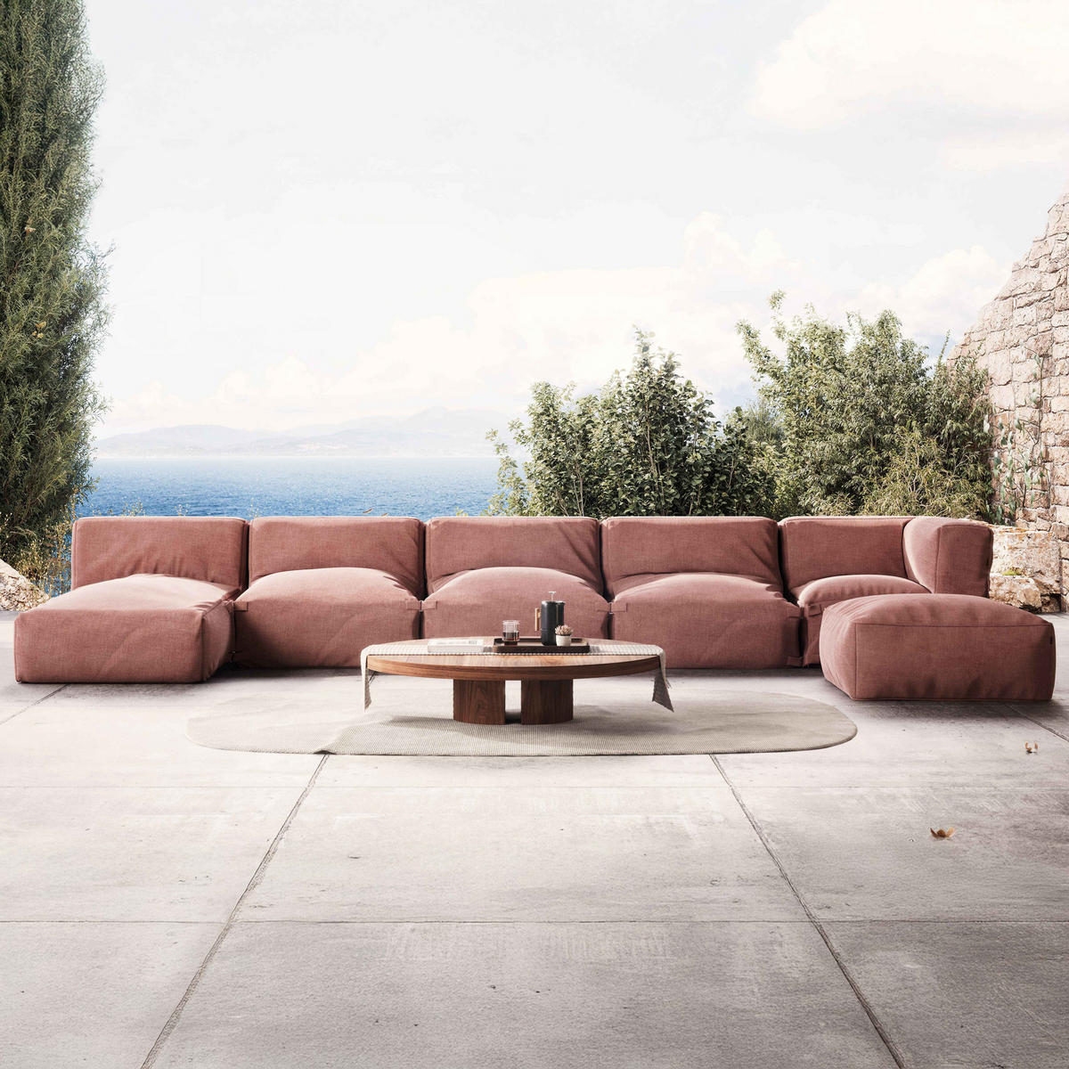 GARTENSOFA 6-tlg., Terrakotta - Braun, Textil (85/65/160cm) - Oviala