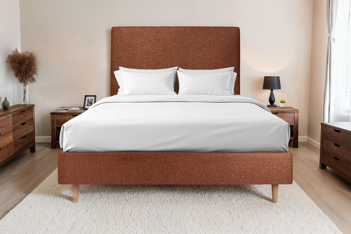 KOPFTEIL gepolstertes – Terrakotta-Bouclé-Stoff - 200 cm - Beige/Terracotta, Karton/Holz (200/120/10cm) - Sommeil de Plomb