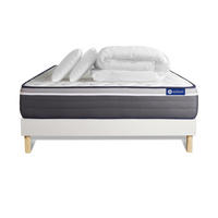 BETT Actiflex plus Taschenfederkern und Memory-Schaum 180 x 200 cm h4 - Kit Bettgestell Weiß - Mit Kissen und Bettdecke - Beige/Weiß, Holz/Textil (180/200cm) - ACTISOM