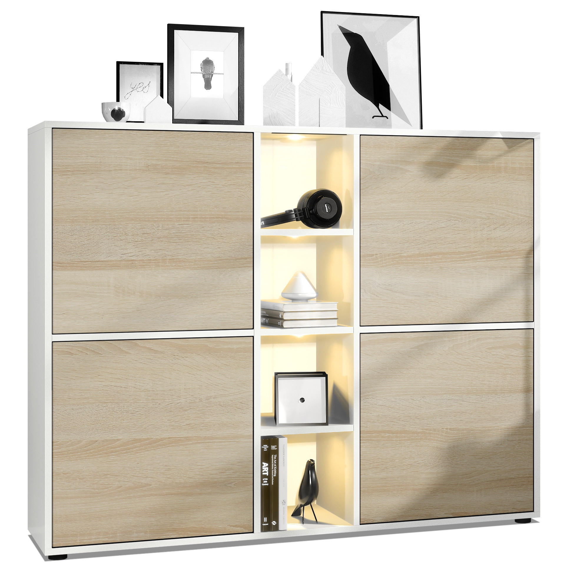 HIGHBOARD Cuba Türen in Eiche sägerau - Eiche San Remo, Holzwerkstoff (130.5/105.5/35.5cm) - Vladon