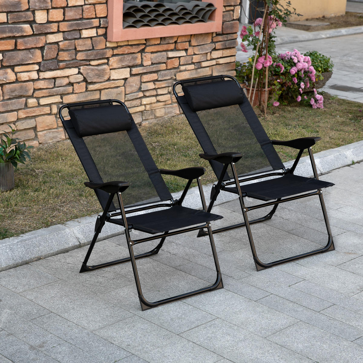 GARTENSTÜHLE 2er-Set DE-13187 klappbar Schwarz - Schwarz, Metall (70/109/62cm) - ComfortXL