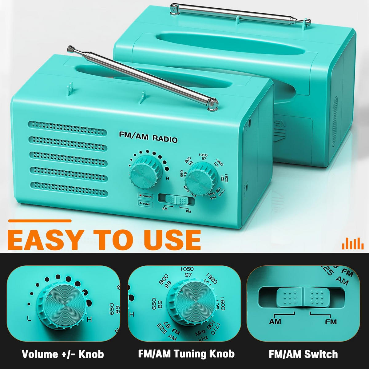 RADIO – FM/AM – Lautsprecher-/Kopfhöreranschluss/USB-Netzteil – Grün - Grün, Kunststoff (16/8.1/7.9cm) - DCA