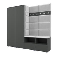 GARDEROBE NELA VI 200 cm (Kompaktgarderobe Graphit mit Sitzpolster Hellgrau 32 Schrank & Paneel) - Silberfarben/Hellgrau, Holz/Holzwerkstoff (200/187/40cm) - Ravio