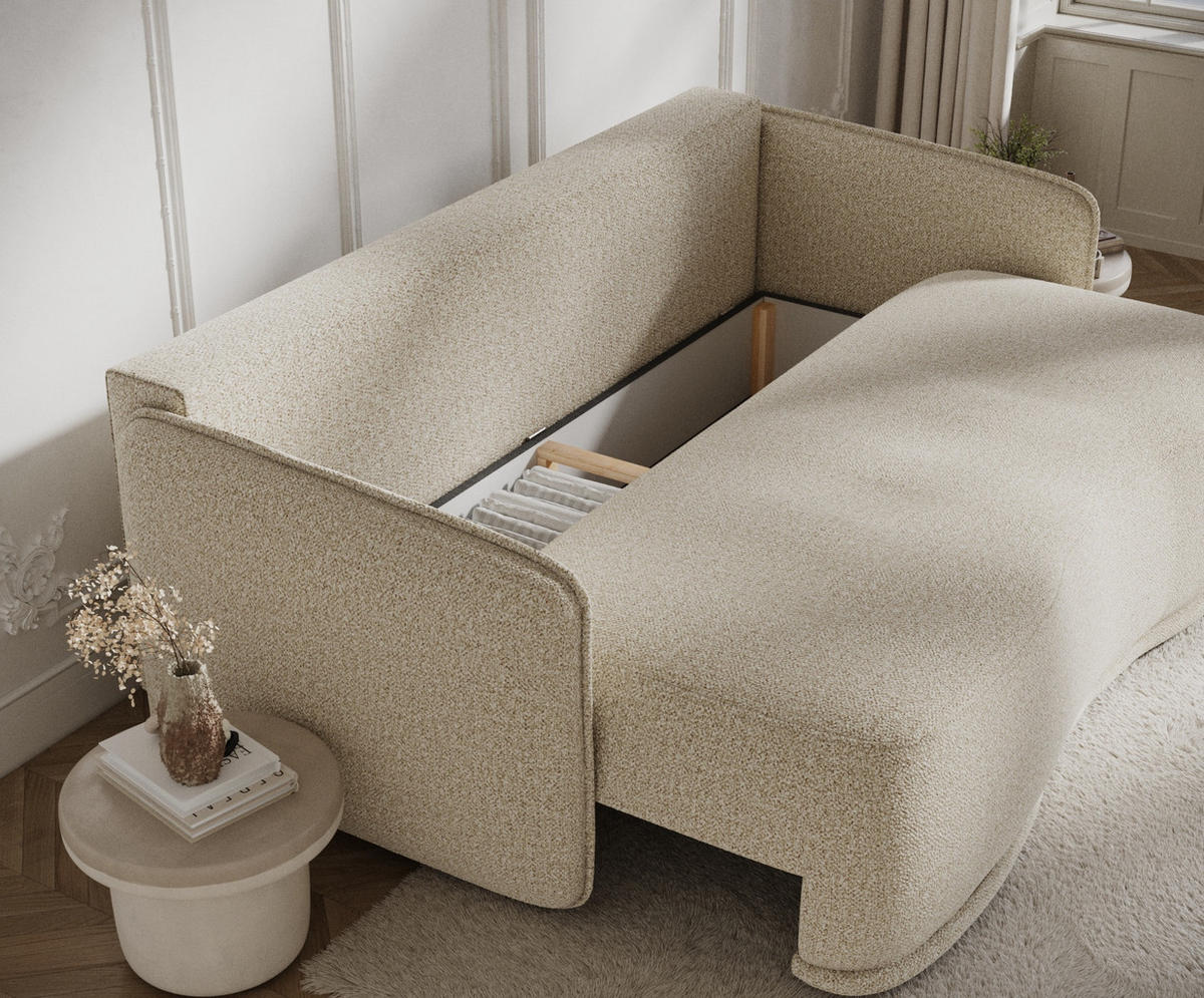 SCHLAFSOFA Mitsis Beige Plüschstoff - Beige/Schwarz, Holz/Holzwerkstoff (231/93/106cm) - Maison de Reve