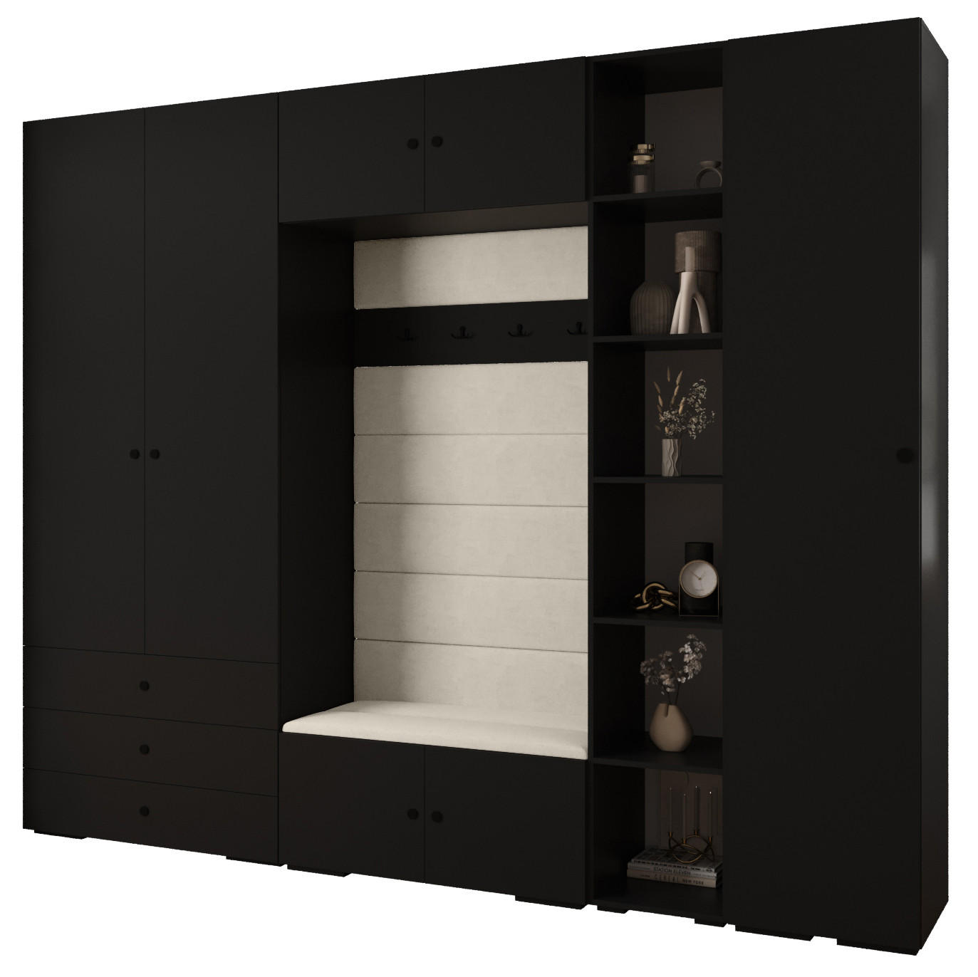 GARDEROBEN-SET 236,7/290/47 - Schwarz/Weiß, Holz/Kunststoff (290/236.7/47cm) - Abiks Möbel