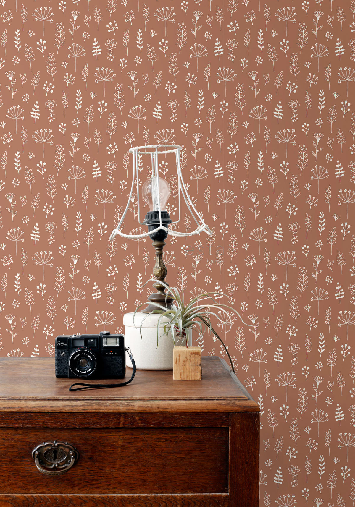 TAPETE Blumenmuster 53 cm x 10.05 m - Orange, Papier (53/0.1cm) - ESTAhome