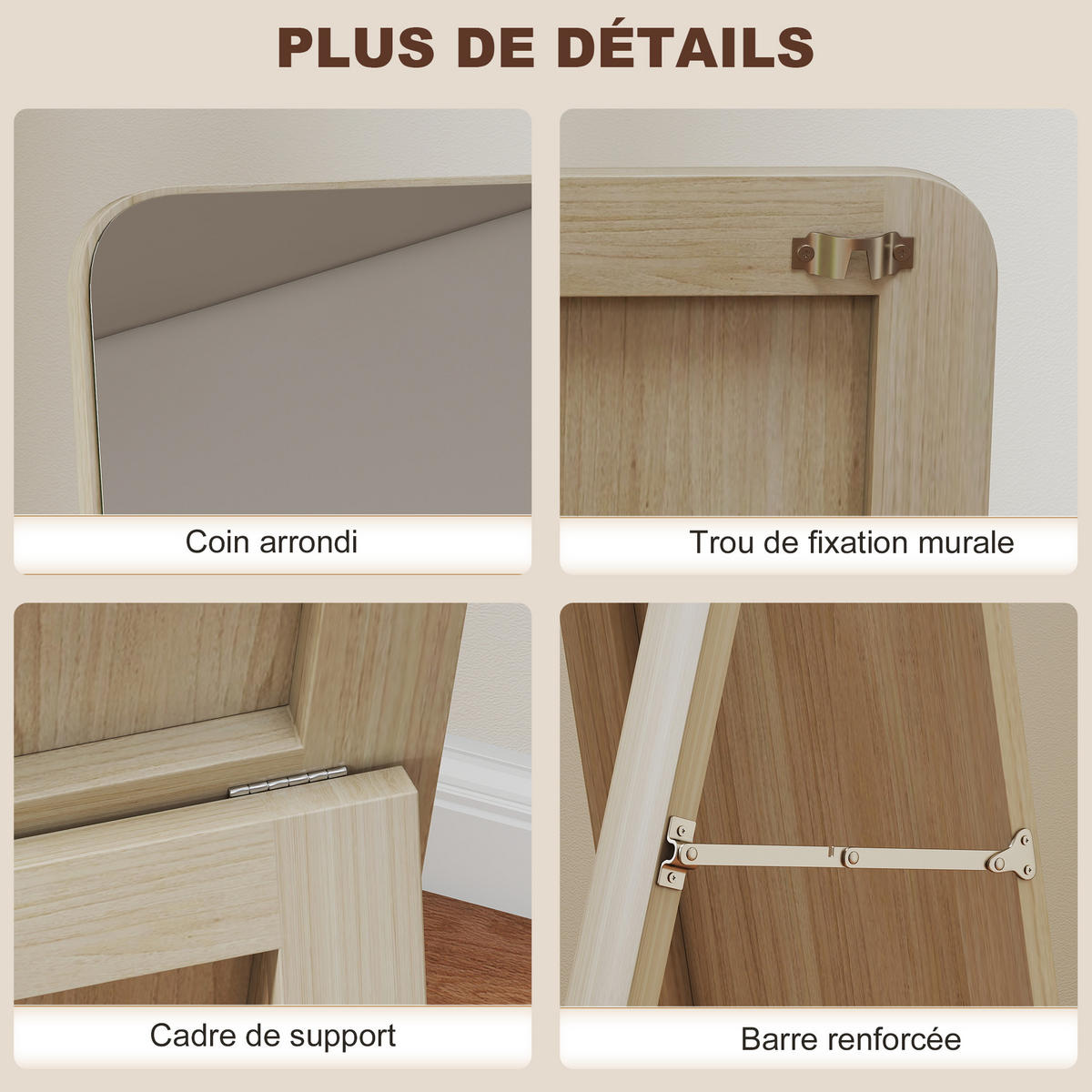 STANDSPIEGEL DE-17945 rechteckig mit Massivholzrahmen Natur - Naturfarben, Holzwerkstoff (37/156/43cm) - ComfortXL