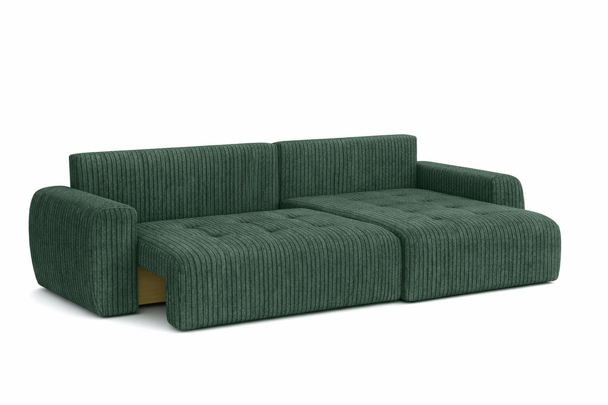 ECKSOFA Mit Schlaffunktion Und Bettkasten L-Form Ivo L, Cordstoff Poso, Grün, Rechts - Grün, Holz (250/142cm) - Kaiser Möbel
