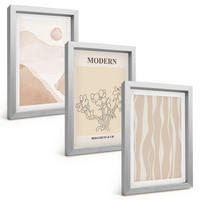 BILDER SET 3er Set - 20x30 cm Silberner Rahmen - Abstrakte Formen und Farben - Silberfarben, Kunststoff (20/30cm) - TULUP