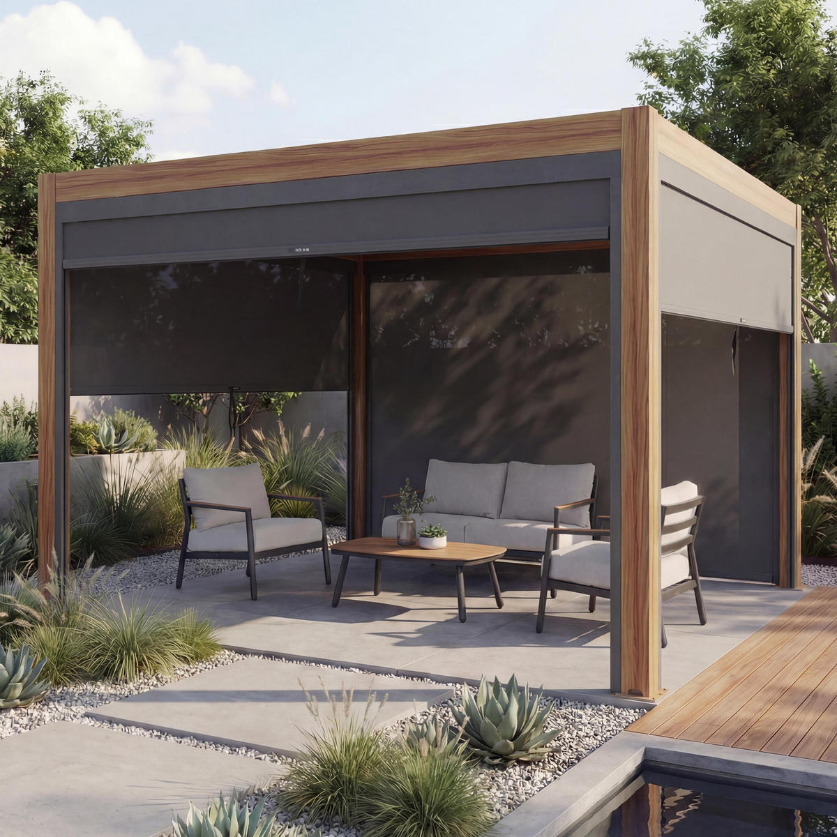 PERGOLA 4x Seitenwand 220x300x300cm Anthrazit/Holzoptik - Anthrazit, Metall (300/220/300cm) - BERLINLODGE