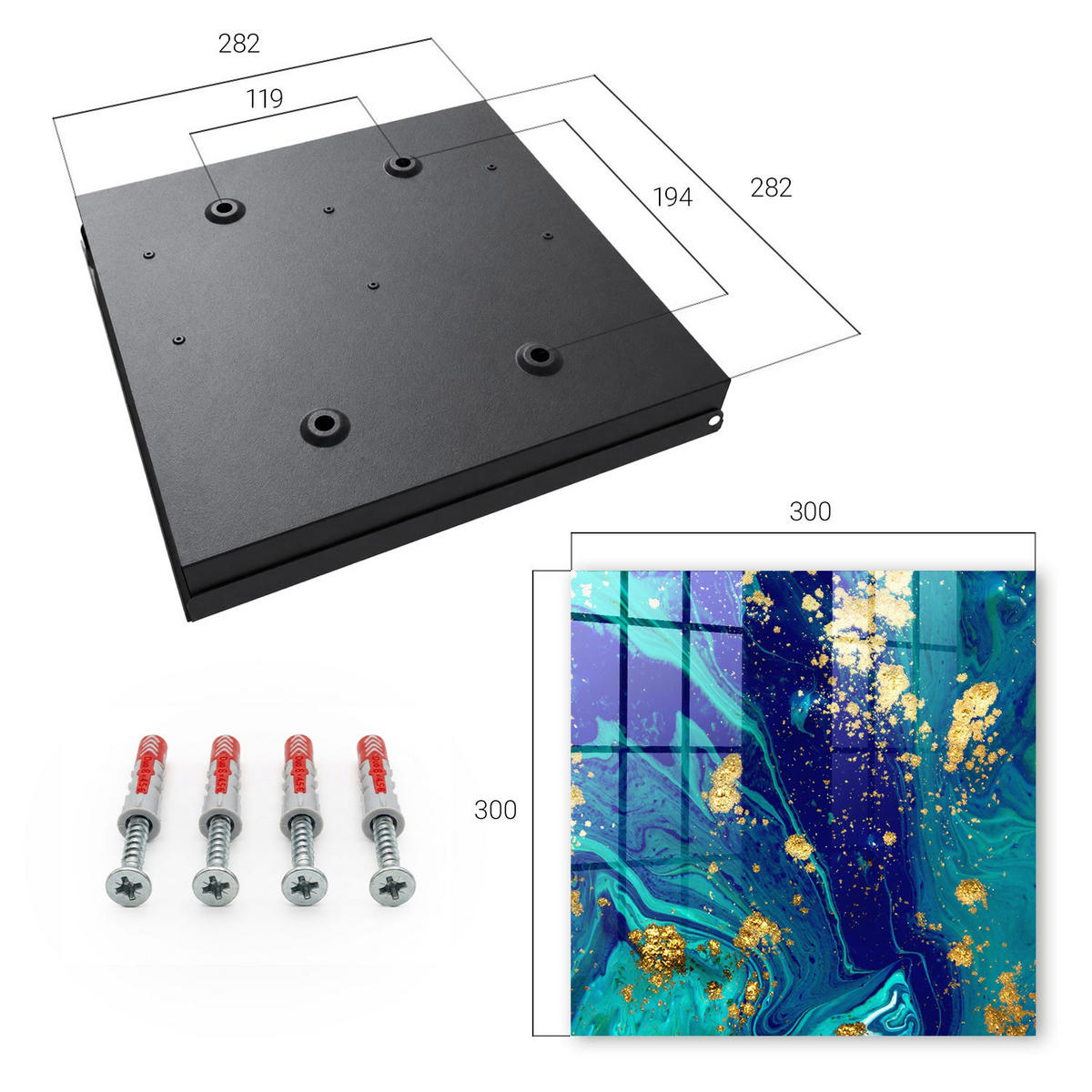 SCHLÜSSELBOX Schwarz 30x30 cm- Türöffnung nach rechts - Farbenfrohe Abstraktion - Blau, Metall (30/30/5cm) - TULUP