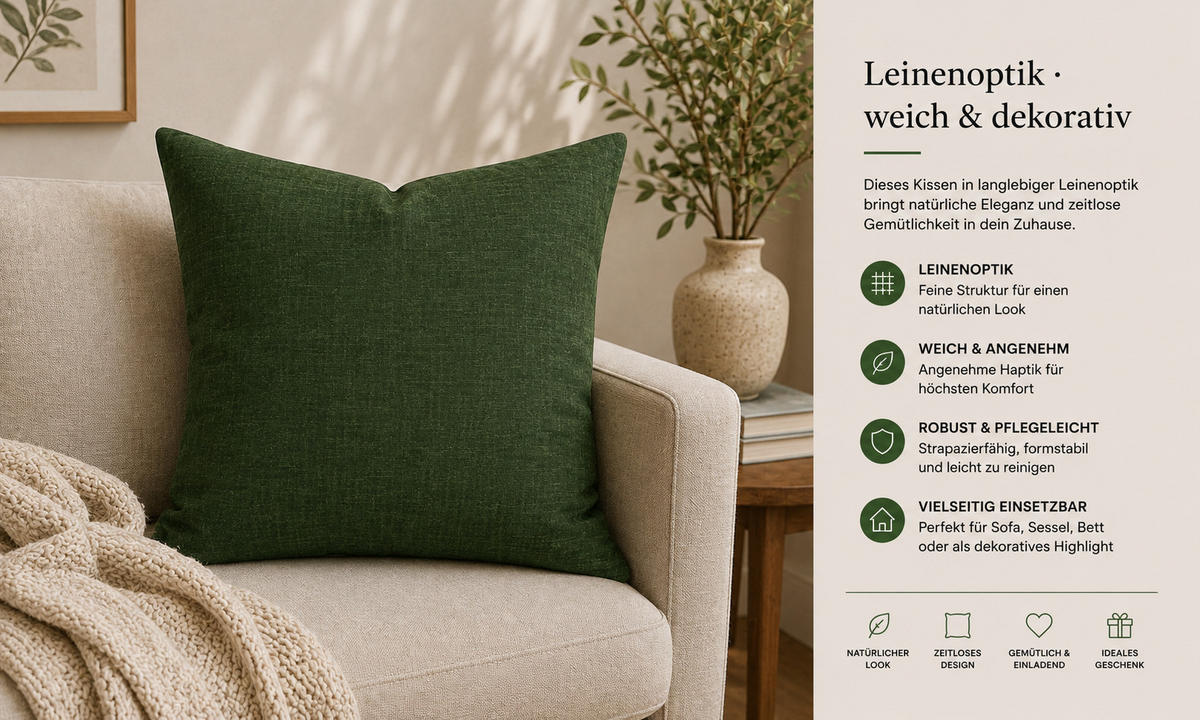 KISSENBEZUG Leinenoptik 50/50 cm Dunkelgrün - Dunkelgrün, Textil (50/50cm) - TiborTex