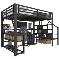 HOCHBETT 140/200 cm, Eisenrahmen, LED, USB mit Schreibtisch - Schwarz, Metall (140/200cm) - MIVRAY