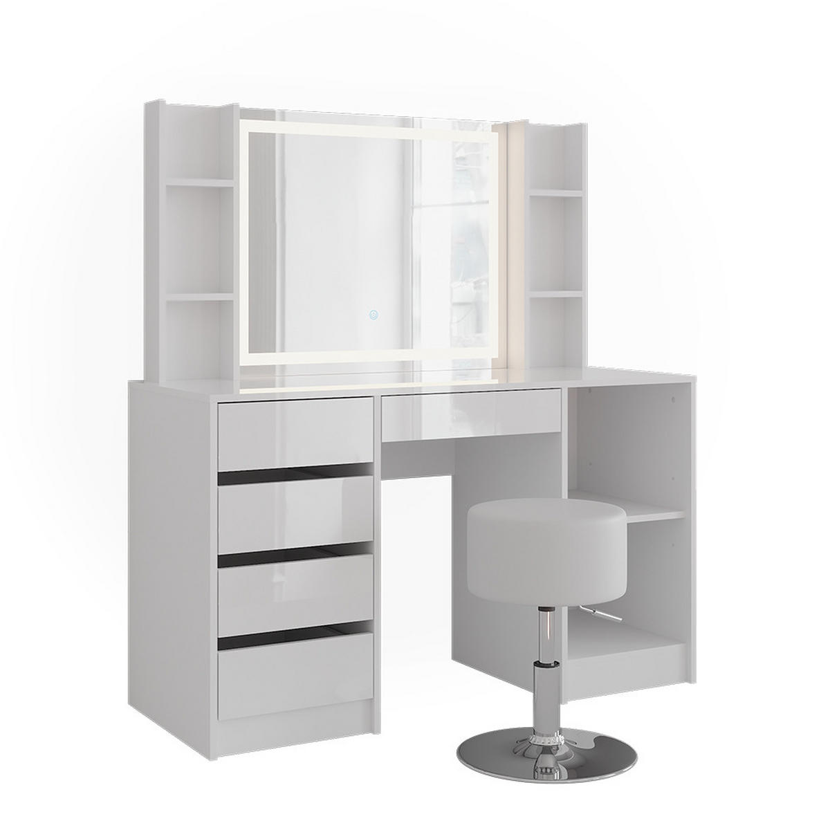 SCHMINKTISCH Sherry Weiß/Weiß Hochglanz 128.2 cm 5 Teile - Weiß Hochglanz, Holzwerkstoff (128.2/76/50.1cm) - Vicco